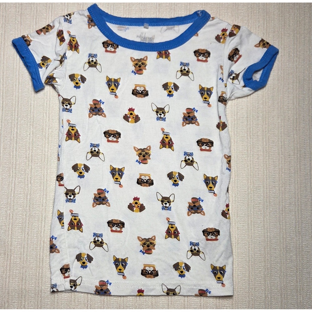 Milkberry Kids Pajama Shirt 3T Dog Print Blue White Short Sleeve PJ Top